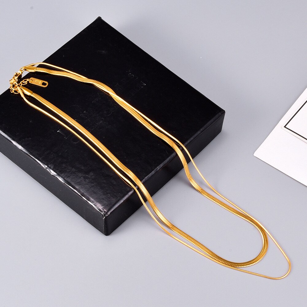 18k Gold Filled Necklace for Women or Men Double Layer Snake Bone Chain for Wedding Gift Gold Filled Chain Fine Jewelry Collares