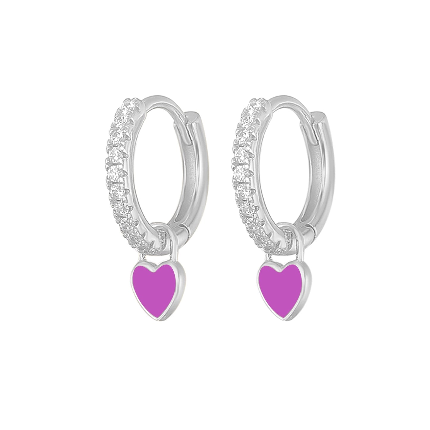 Aide Silver Color Hoop Earrings With Cute Candy Neon Color Enamel Heart Charm Drop Earring Gold Color For Girls Party Jewelry