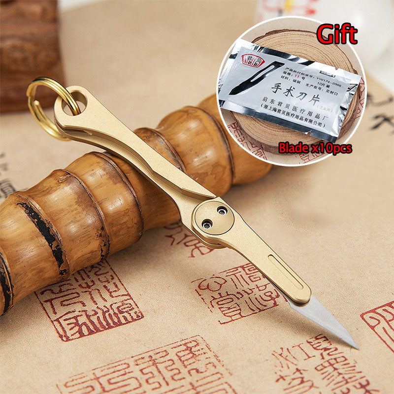 1pc Outdoor EDC Mini Folding Knife Pocket Self-defense Knife Exquisite Brass Knife Keychain Demolition Express Unpacking Knife