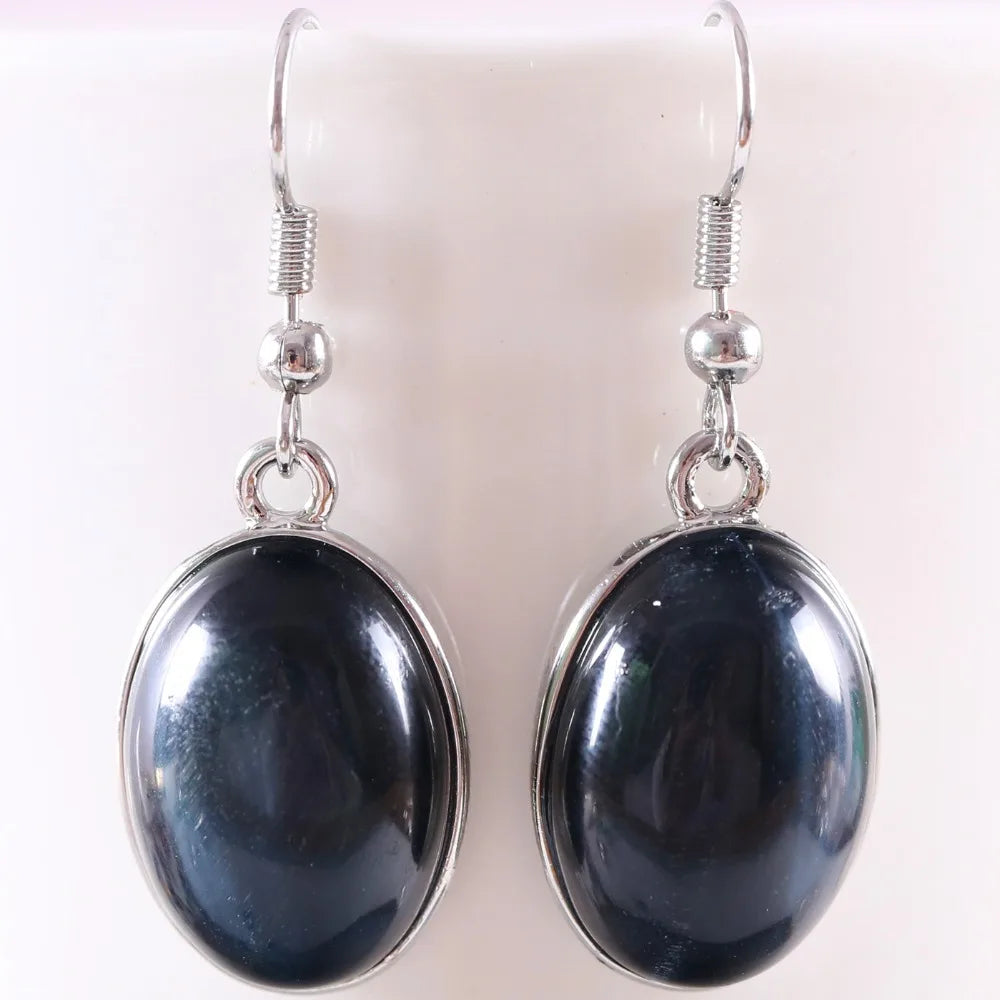 White Opal Lapis Cabochon Drop Earrings Jewelry