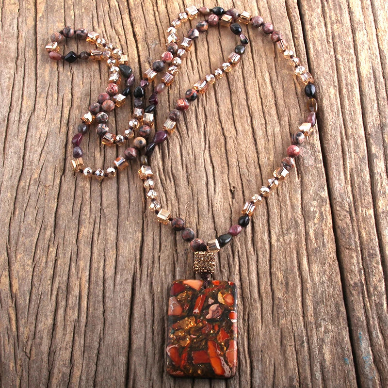 Fashion Bohemian Jewelry Random Shape Natural Stones Crystal Knotte With Semi Precious Pendant Necklaces For Boho Necklace - Charlie Dolly