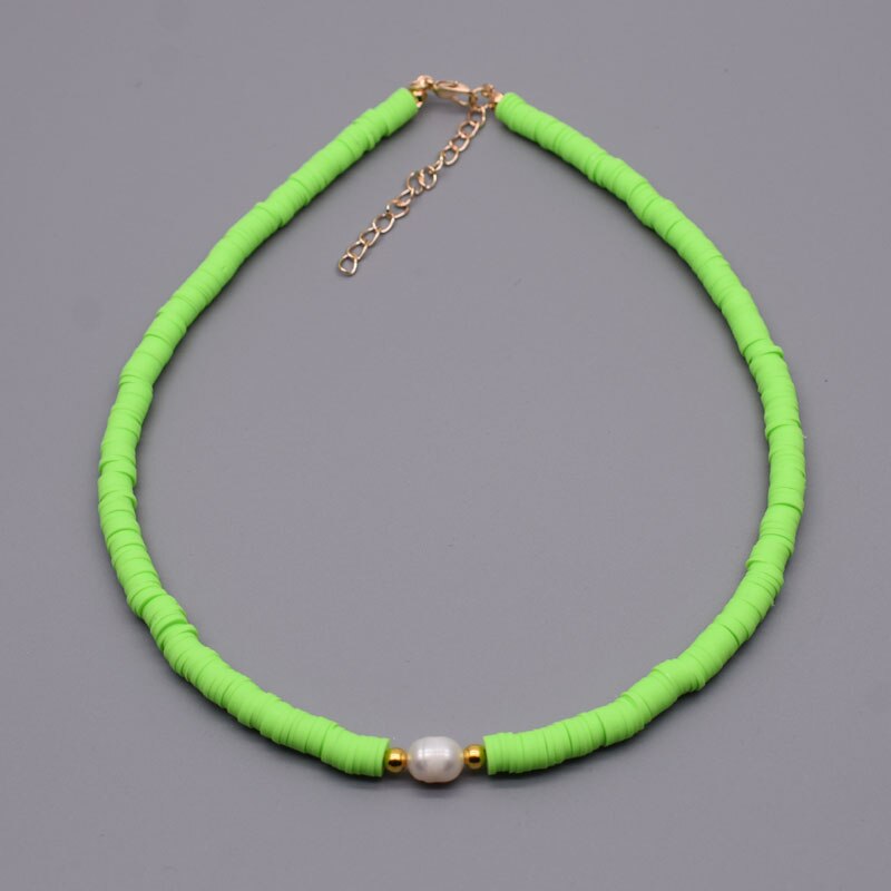 New Colour Boho Natural Fresh Water Pearl Necklace Color Soft Polymer Clay Beads Choker Necklace Beach Femme Jewelry Gift