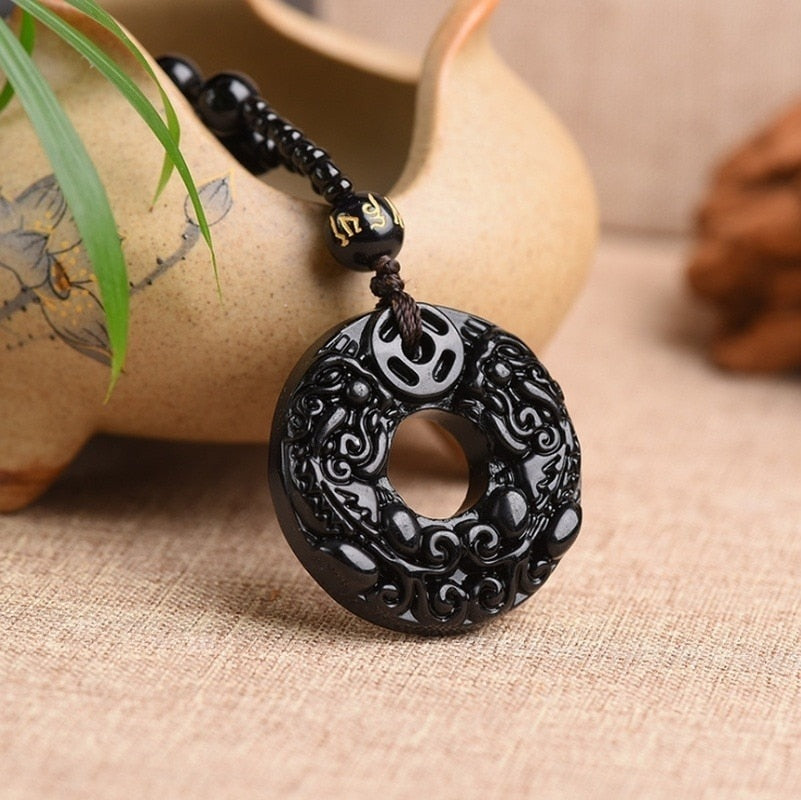 Fashion Frosted Obsidian Sakyamuni Buddha Head Charm Men and Women Amulet Necklace Buddhist Religious Jewelry
