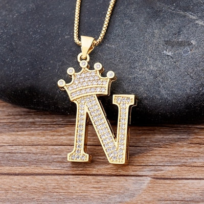 Nidin Luxury Copper Zircon A-Z Crown Alphabet Pendant Chain Necklace Hip-Hop Style Fashion Woman Man Initial Name Jewelry