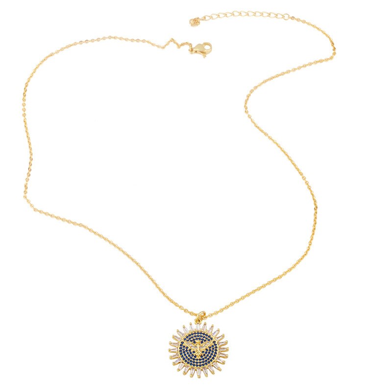 Sunflower and Angel Wings Crystal Zircon Pendant Necklace Copper Metal Charming Jewelry For Lady Couple Girls Gifts