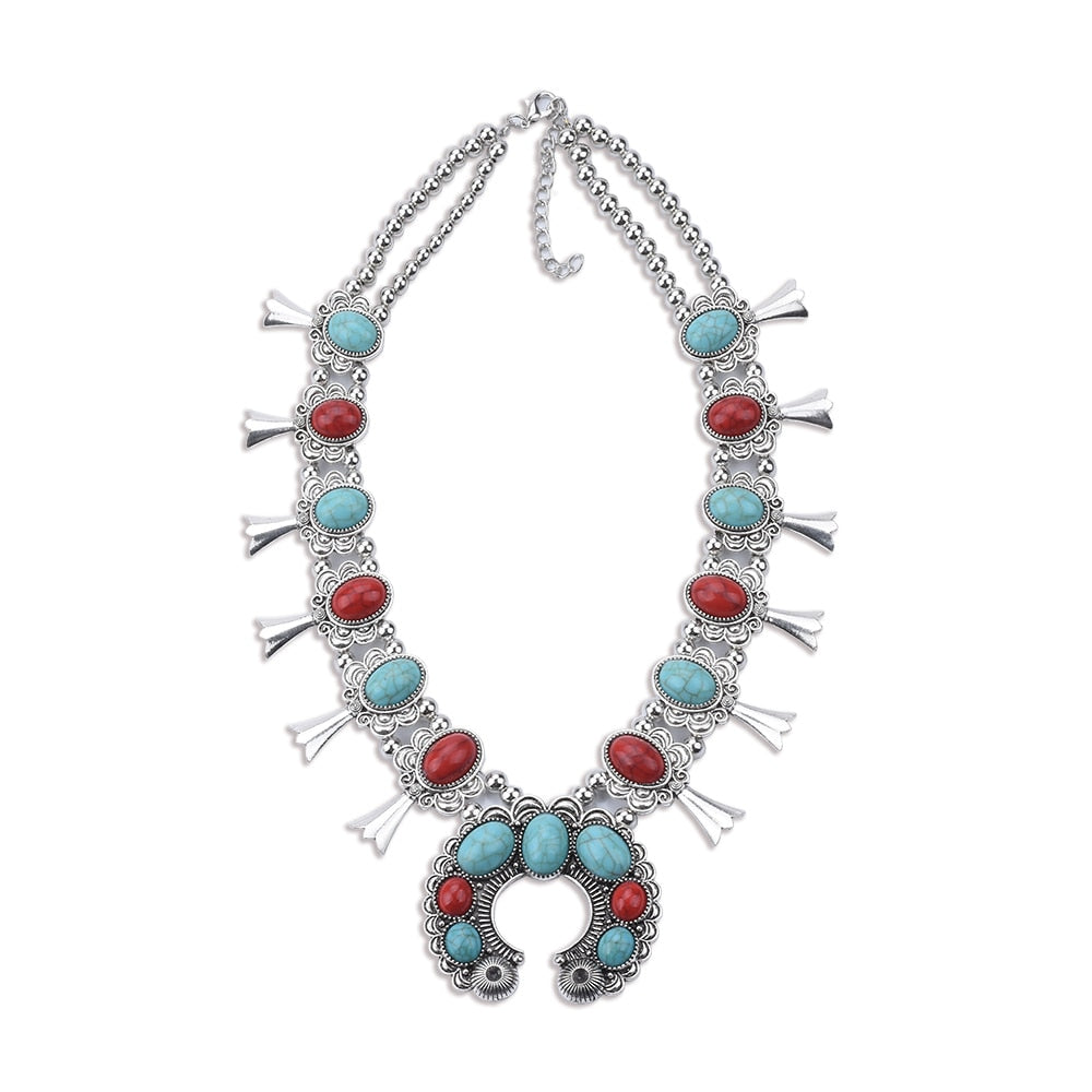 Bohemian Resin Stone Vintage Statement Choker Necklaces Women Fashion Indian Maxi Long Horn Pendants Necklace - Charlie Dolly