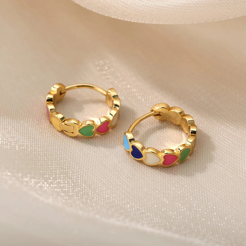 Colorful Enamel Heart Stud Earrings Jewelry