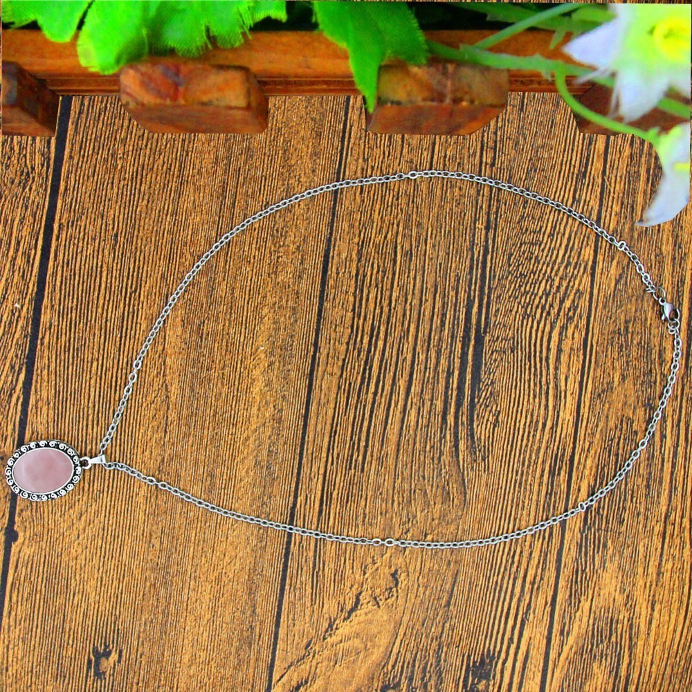 Oval Pink Quartz Amethysts Natural Stone Jewelry Set Snail Flower Antique Silver Plated Necklace Earrings Vintage Jewelry TS480