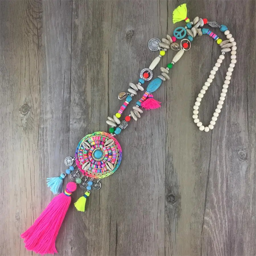 Colorful Fringe Tassel Maxi Necklace Jewelry