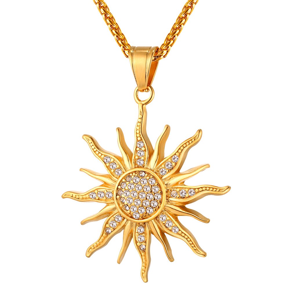 Kpop Necklace Rhinestone Gold/Black Color Sunflower Stainless Steel Pendant For Women Gift Wholesale Jewelry Necklaces P313