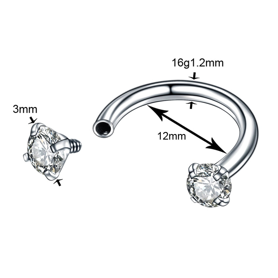 1Pc Crystal Nose Ring Barbells Horseshoe Ring Lip BCR Cartilage Earrings Tragus Piercing Helix Piercing Body Jewelry
