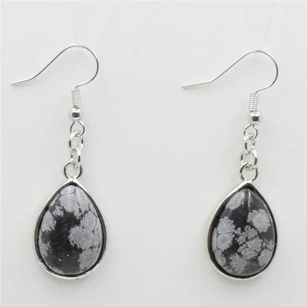Natural Stone Teardrop Hook Earrings, Amethyst Pink Quartz Lapis Healing Jewelry