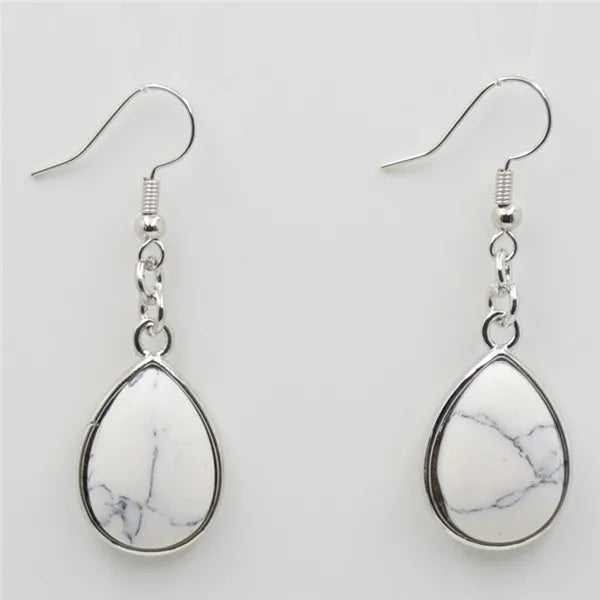 Natural Stone Teardrop Hook Earrings, Amethyst Pink Quartz Lapis Healing Jewelry