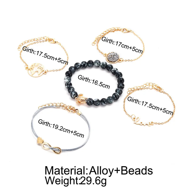 Boho Charm and Crystal Bead Bangle Bracelet Set