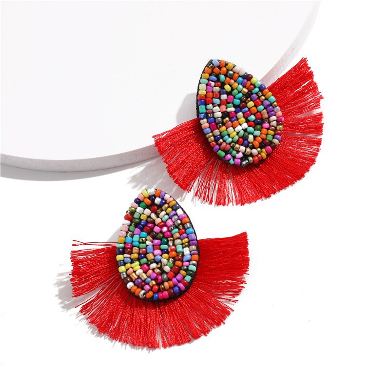 Colorful Beaded Tassel Earrings for Women Fashion Wedding Big Statement Earrings Female 2022 Fringe Hanging Earings Jewelry