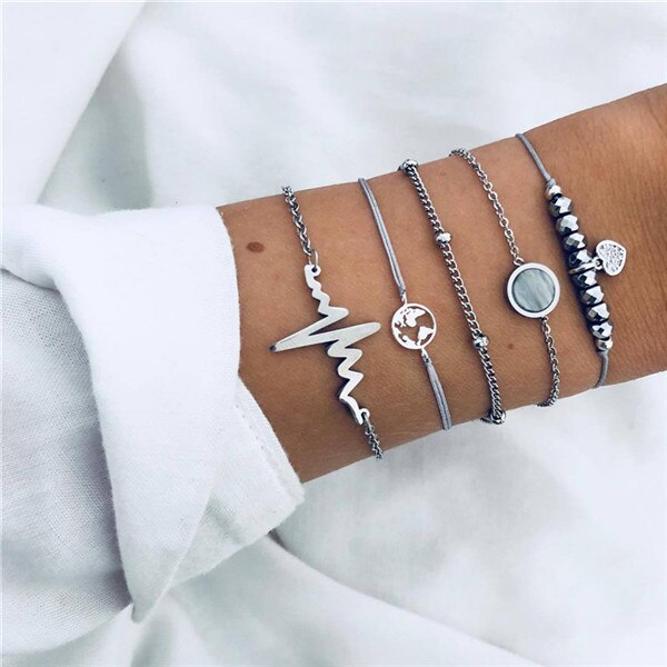 Modyle Bohemian Handmade Pink Crystal Beads Bracelets for Women Vintage Fashion Fox Map Bracelet Bangles Jewelry Gifts