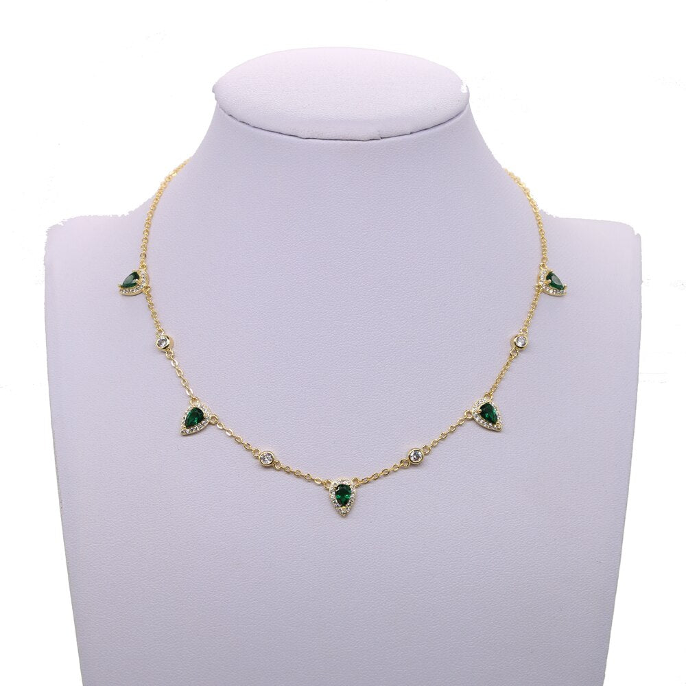 Bohemia NEWest gold color Pink stone statement chain necklace choker fashion jewelry for women elegance gift stylish jewelry - Charlie Dolly