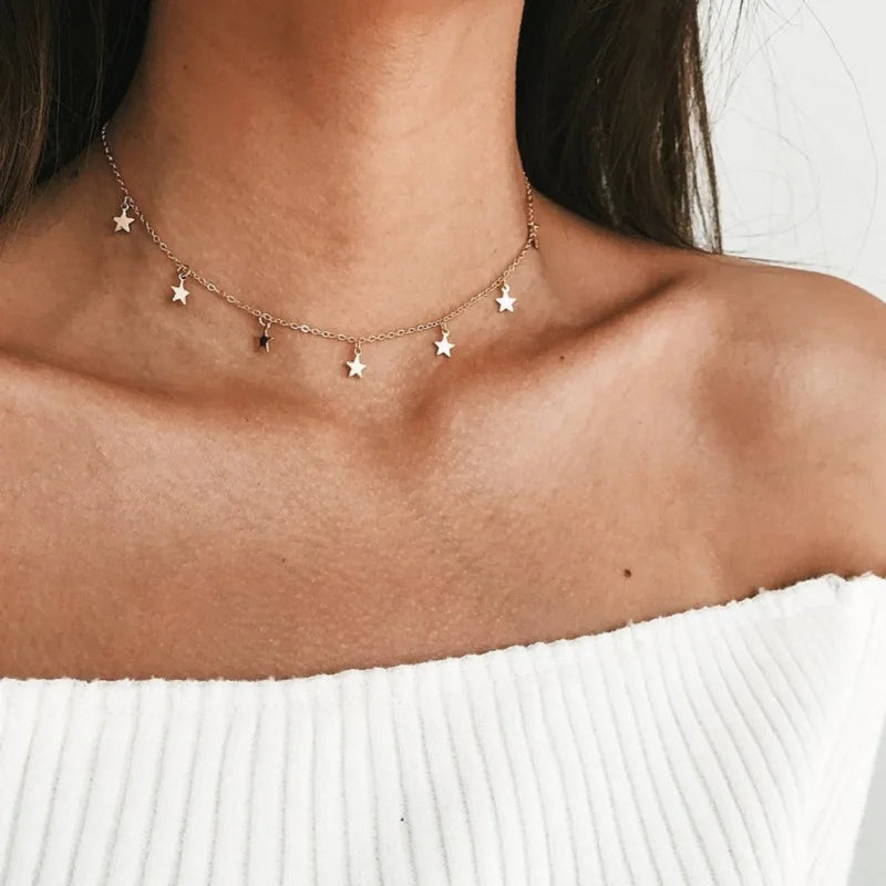 Gold Star Tassel Chain Choker Necklace Jewelry