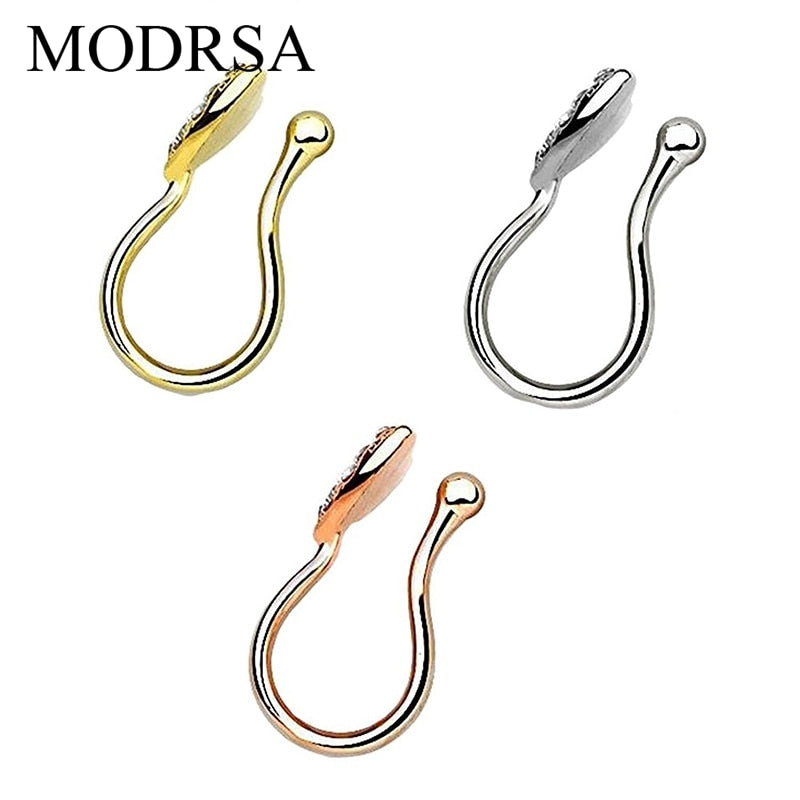 MODRSA 1Piece Heart With Gems Clip On Nose Ring Fake Non Piercing Septum Nose Clip Splint Crystal Nose Rings Hoop Body Jewelry