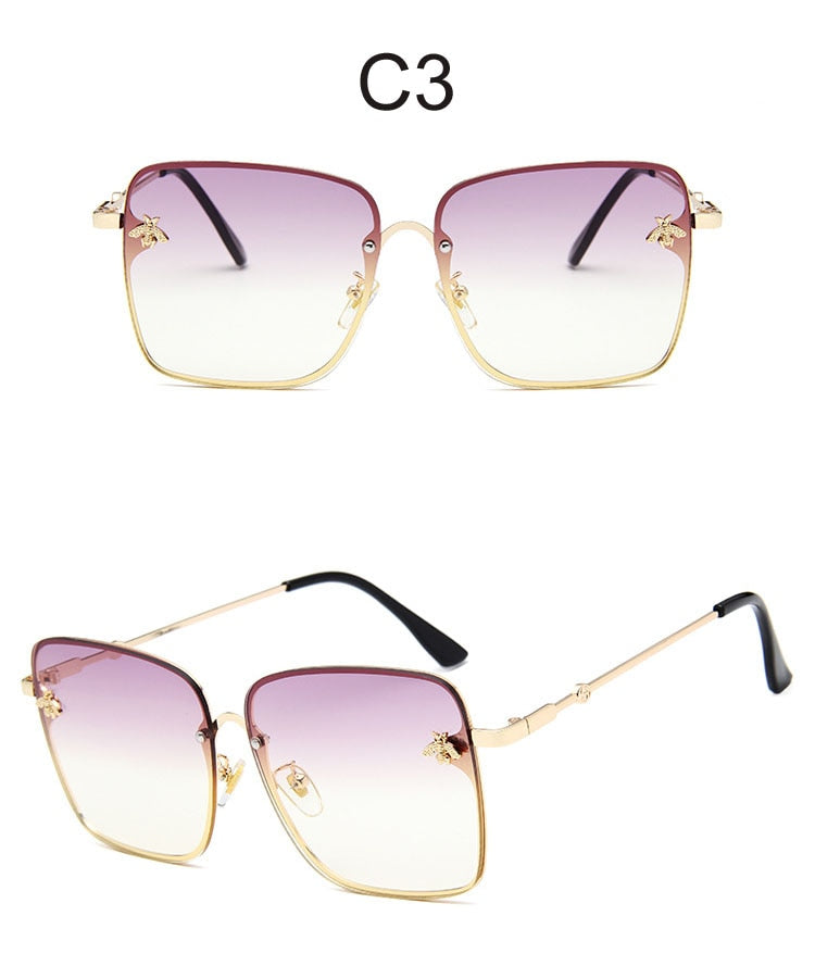 2023 New Oversize Clear Pink Sunglasses for Women Gradient Square Bee Sun Glasses Superstar Luxury Brand Designer Shades UV400