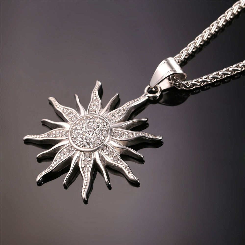 Kpop Necklace Rhinestone Gold/Black Color Sunflower Stainless Steel Pendant For Women Gift Wholesale Jewelry Necklaces P313