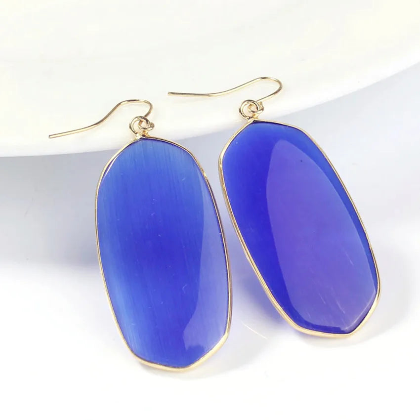 Natural Crystal Rose Pink Quartz Labradorite Lapis Lazuli Tiger Eye Stone Turquoise Oval Dangle Hook Women Earrings Jewelry - Charlie Dolly