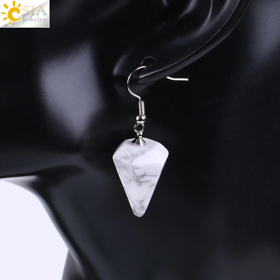 CSJA Bohemian Pyramid Drop Earrings Jewelry Earrings for Women Natural Stone Pink White Purple Crystal Quartz Lapis Lazuli E736 - Charlie Dolly
