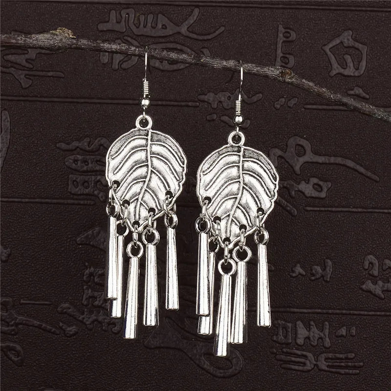 Silver Jhumka Flower Tassel Ethnic Earrings Jewelry