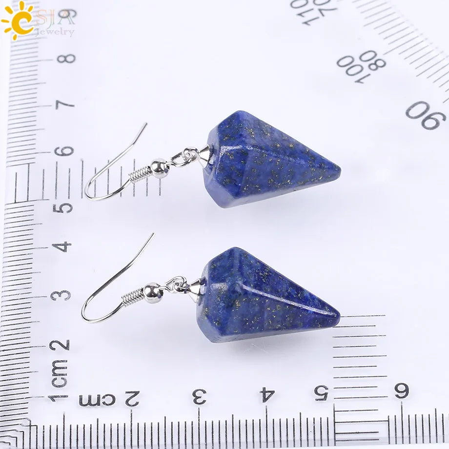 CSJA Bohemian Pyramid Drop Earrings Jewelry Earrings for Women Natural Stone Pink White Purple Crystal Quartz Lapis Lazuli E736 - Charlie Dolly