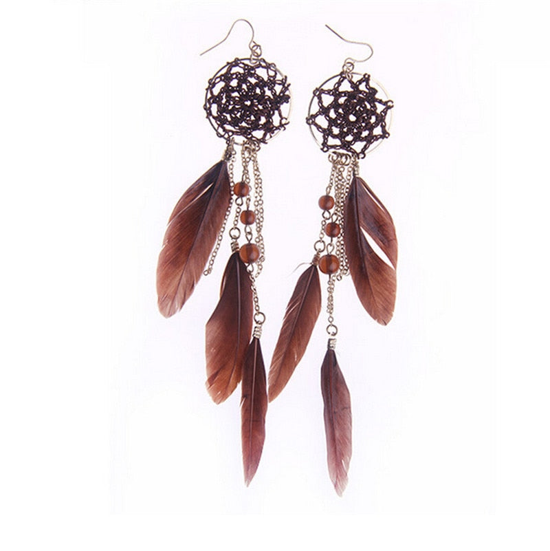 Fashion Jewelry 2017 New Bohemia Feather Beads Long Design Dream Catcher Drop Earrings for Women