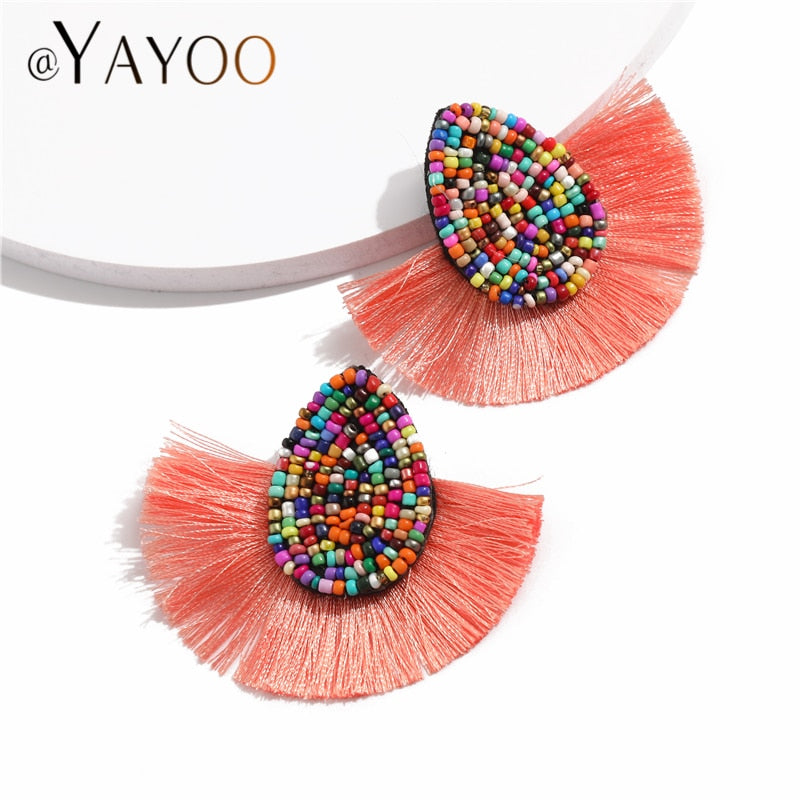 Colorful Beaded Tassel Earrings for Women Fashion Wedding Big Statement Earrings Female 2022 Fringe Hanging Earings Jewelry