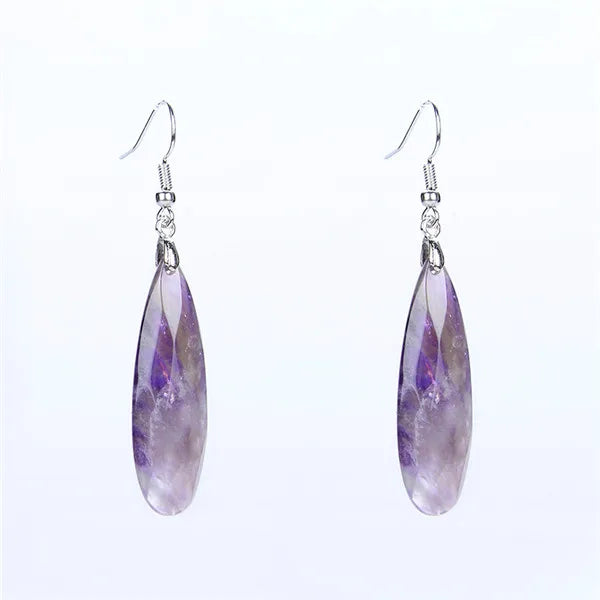 Silver Plated Long Water Drop Section Lapis Lazuli Pink Quartz Stone Hook Drop Earrings Elegant Women's Earring Fashion Jewelry - Charlie Dolly