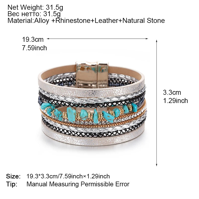 Natural Stone Boho Leather Bracelet