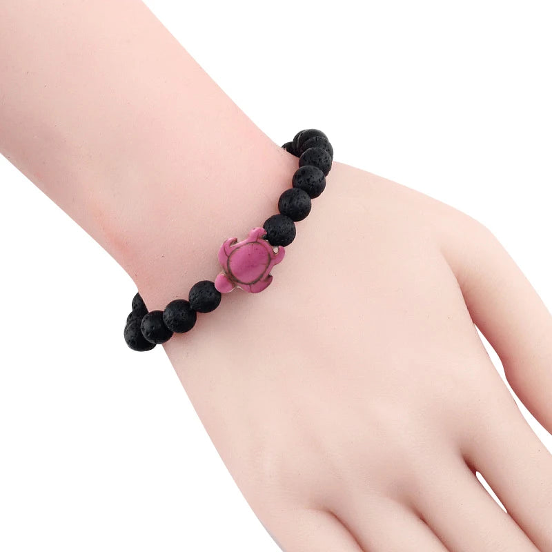 Summer Beach Sea Turtle Beads Bracelet for Men Charm Black Lava Natural Stone Strand Bracelets Elastic Women Boho Jewelry Gifts - Charlie Dolly