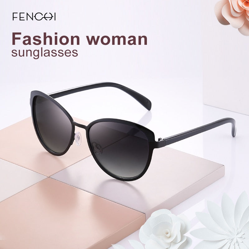 FENCHI Women Sunglasses DesignerTrendy Brand Vintage Pink Mirror Sun Glasses Ladies Cat Eye Eyewear Oculos Feminino De Sol