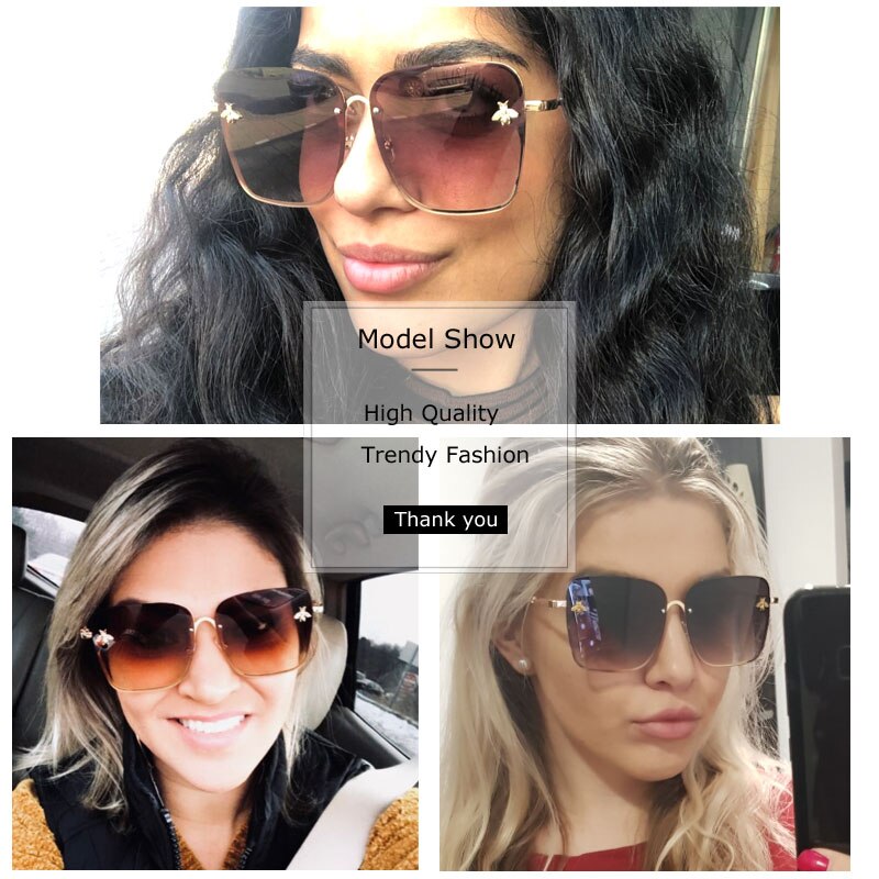 2023 New Oversize Clear Pink Sunglasses for Women Gradient Square Bee Sun Glasses Superstar Luxury Brand Designer Shades UV400