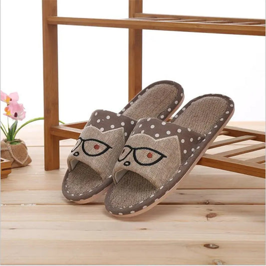 Men Hemp Glasses Home Slippers Man Slippers Cute Cat Lovers Home Slippers Indoor Plush Size House Shoes Man wholesale - Charlie Dolly