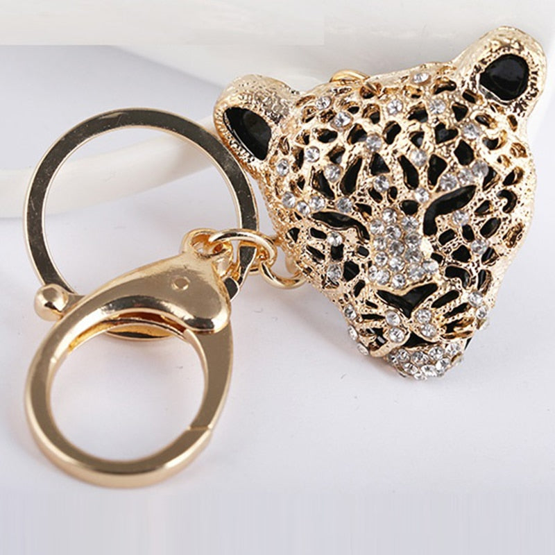 2023 Fashion Crystal Leopard head Rhinestone Tiger Keychain Women's bags Decoration Pendants Accessories Car keyrings Jewelry