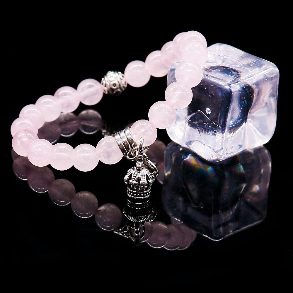 Natural Stone Pink Crystal Bracelets & Bangles For Women Men Color Pendent Charm Bracelet Casual Jewelry Love Gift