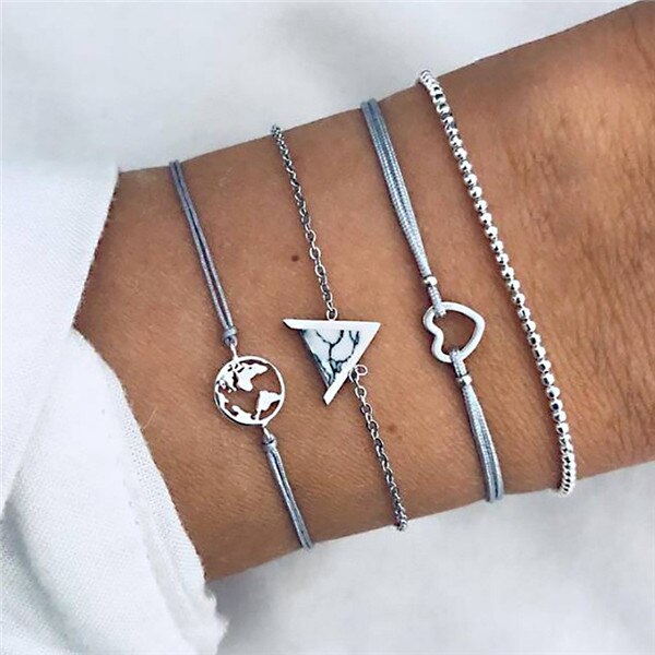 Modyle Bohemian Handmade Pink Crystal Beads Bracelets for Women Vintage Fashion Fox Map Bracelet Bangles Jewelry Gifts