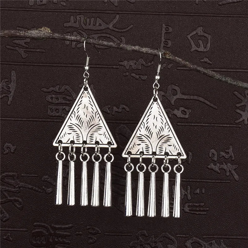 Silver Jhumka Flower Tassel Ethnic Earrings Jewelry