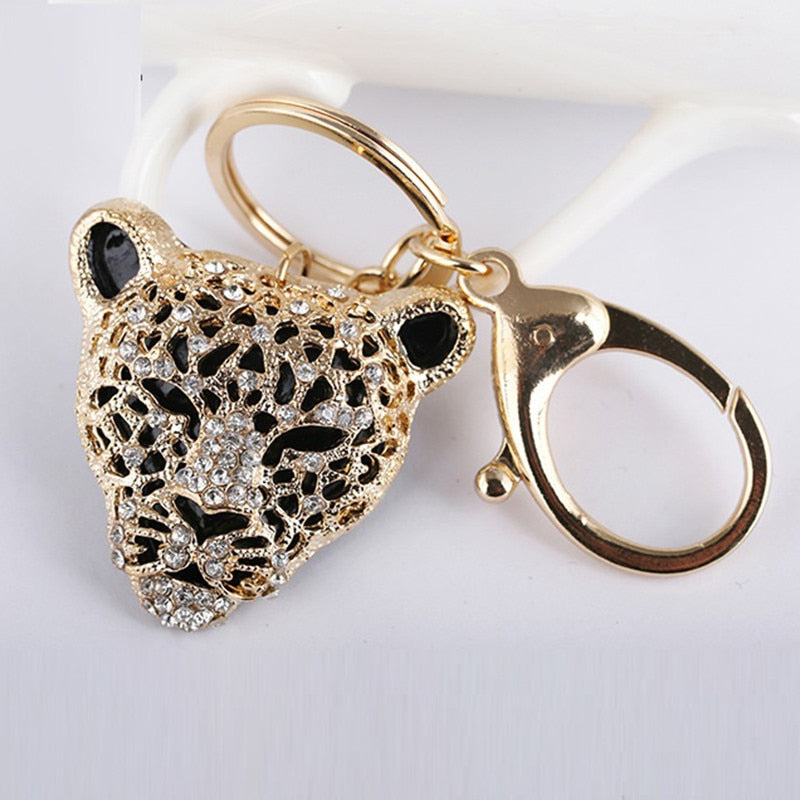 2023 Fashion Crystal Leopard head Rhinestone Tiger Keychain Women's bags Decoration Pendants Accessories Car keyrings Jewelry