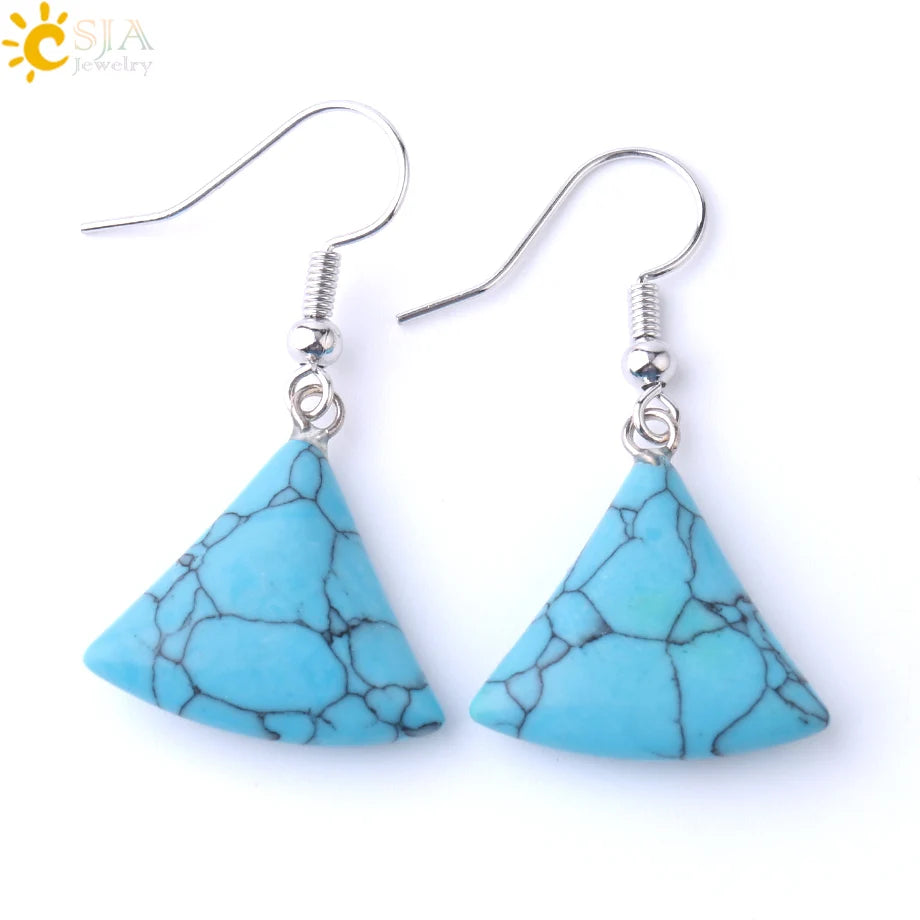 1pc Natural Stone Drop Earrings for Women Small Fan-shaped Earring Purple Pink Quartz Lapis Lazuli Crystal Tiger Eye F828 - Charlie Dolly