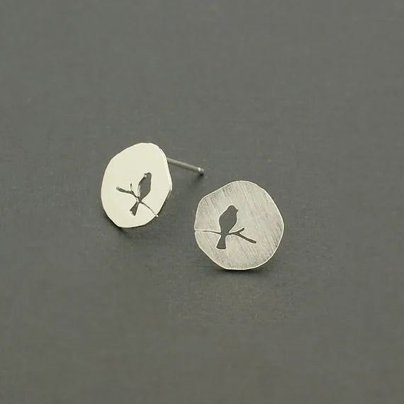 Bird On Branch Stud Earrings, Vintage Nature Boho Jewelry