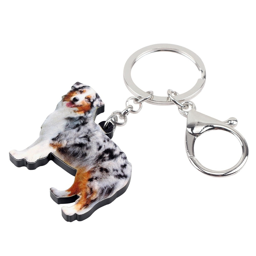Bonsny Acrylic Australian Shepherd Dog Key Chains Keychains Rings Animal Jewelry For Women Girls Ladies Bag Pendant Car Charms