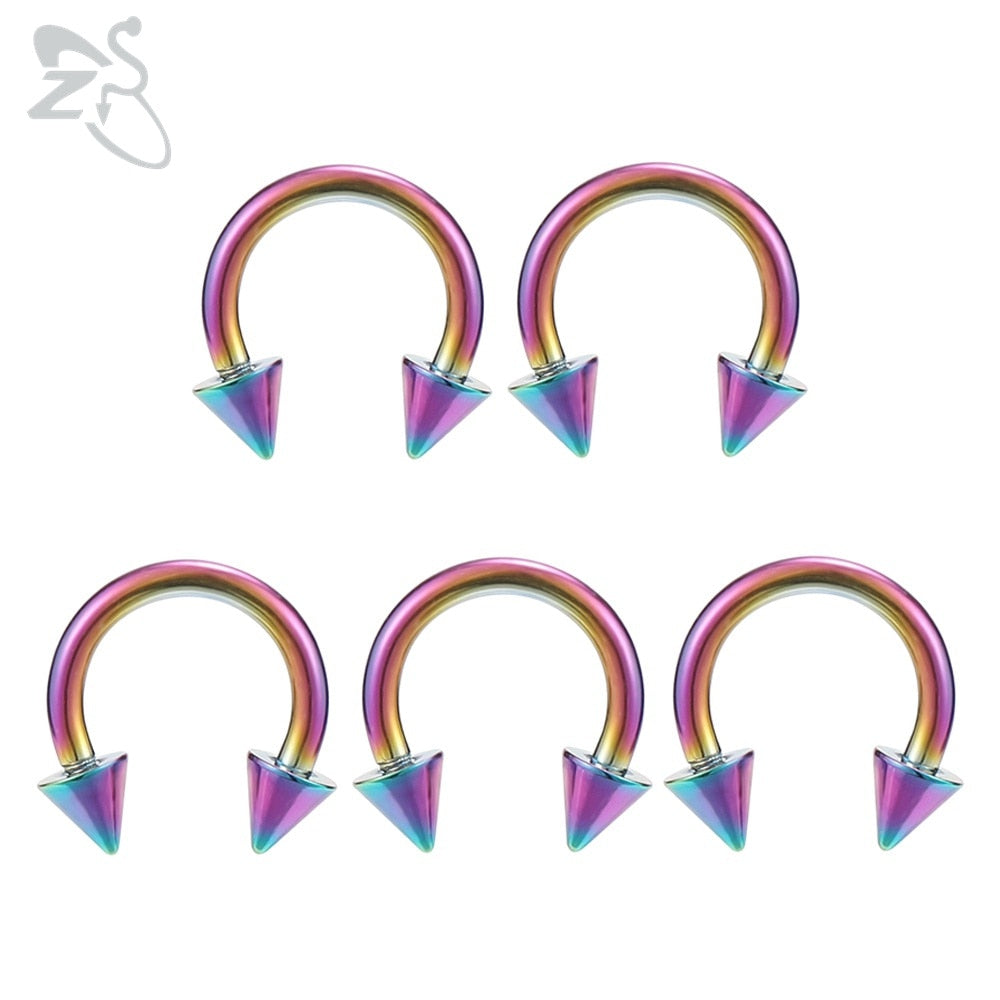 ZS 5 Pcs/lot Stainless Steel Nose Ring Spike Nose Piercings Helix Ear Piercing For Women Men Septum Rings Body Piercing Jewelry