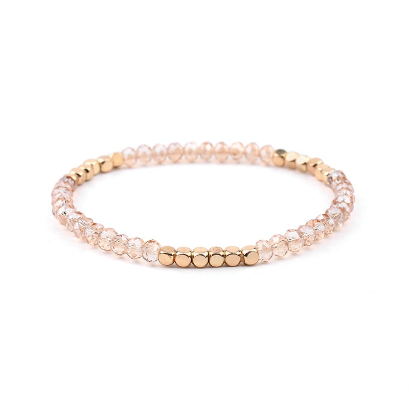 BOJIU Multicolor Crystal Strand Bracelets For Women Gold Acrylic Copper Beads Pink White Black Gray Crystal Bracelet Femme BC226