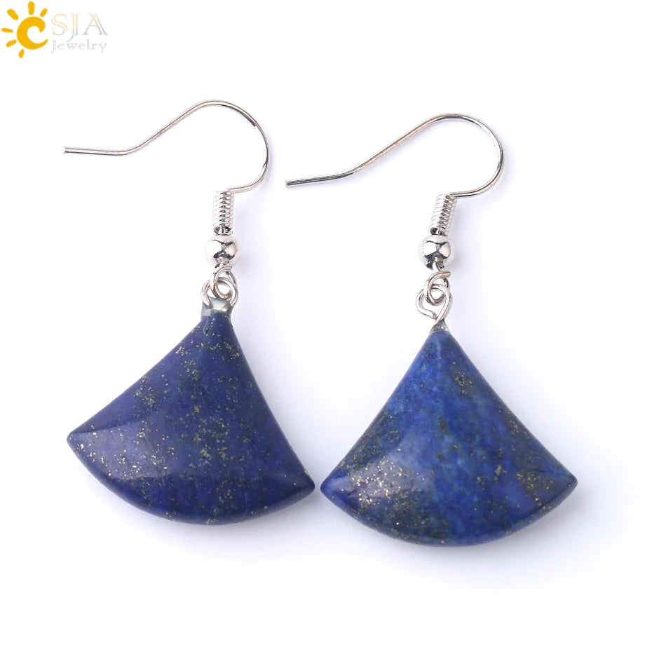 1pc Natural Stone Drop Earrings for Women Small Fan-shaped Earring Purple Pink Quartz Lapis Lazuli Crystal Tiger Eye F828 - Charlie Dolly