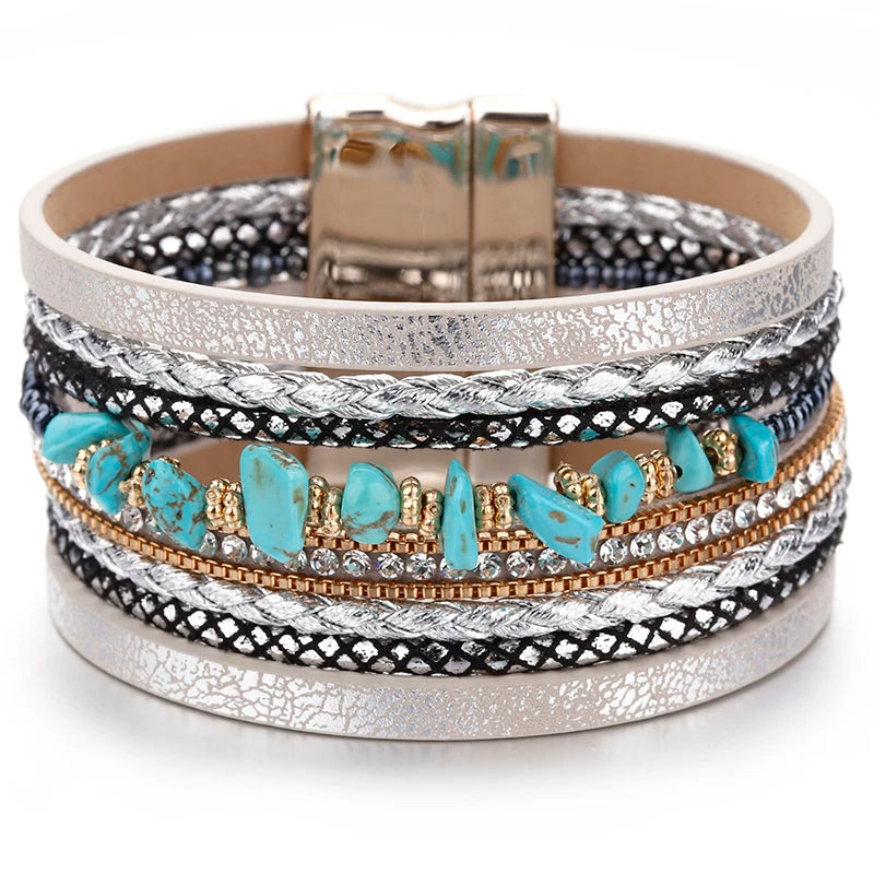Natural Stone Boho Leather Bracelet