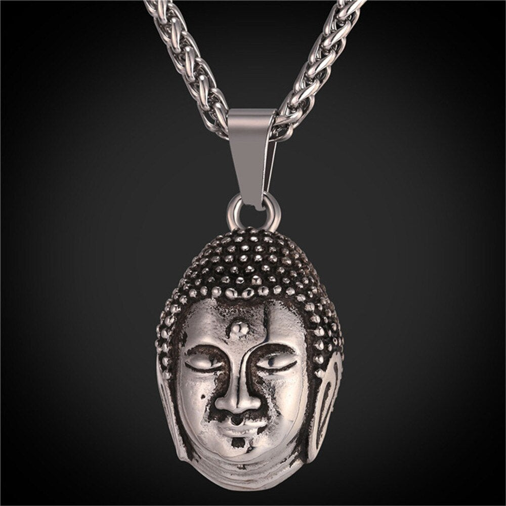 gold color Buddha necklace for men jewelry with stainless steel chain buddhist accessories lucky jewelry P2478G